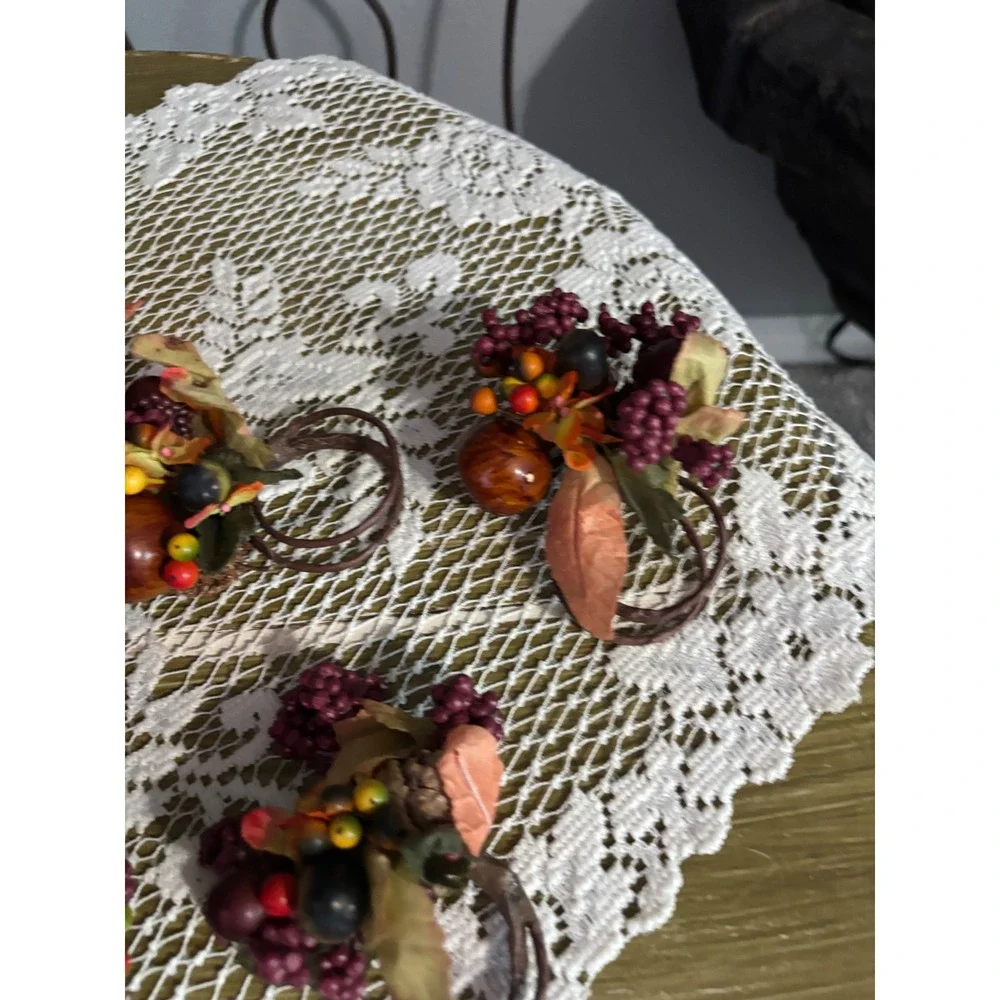 Vintage Autumn Harvest Napkin Rings Set of 10 Faux Berry Apple Pinecone Fall Dec